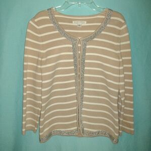 Banana Republic Beige and Silver Striped Cardigan